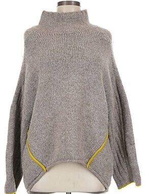 Moth Gray Mock Neck Sweater with Yellow Trim